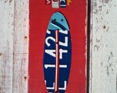 Funky Surfboard Red Blue White Beach Ocean Surf Travel Boy  Girl Teen Toddler Car Custom License Plate Art Recycled States