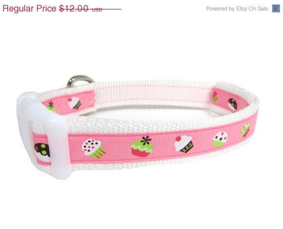 ON SALE Pink Cupcake Dog Collar, 1 inch wide, lime, chocolate, sprinkles, sweet, small, medium, large, XL, Xxl, martingale, leash