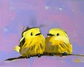 two yellow warblers on branch print by moulton 6 x 8 inches prattcreekart