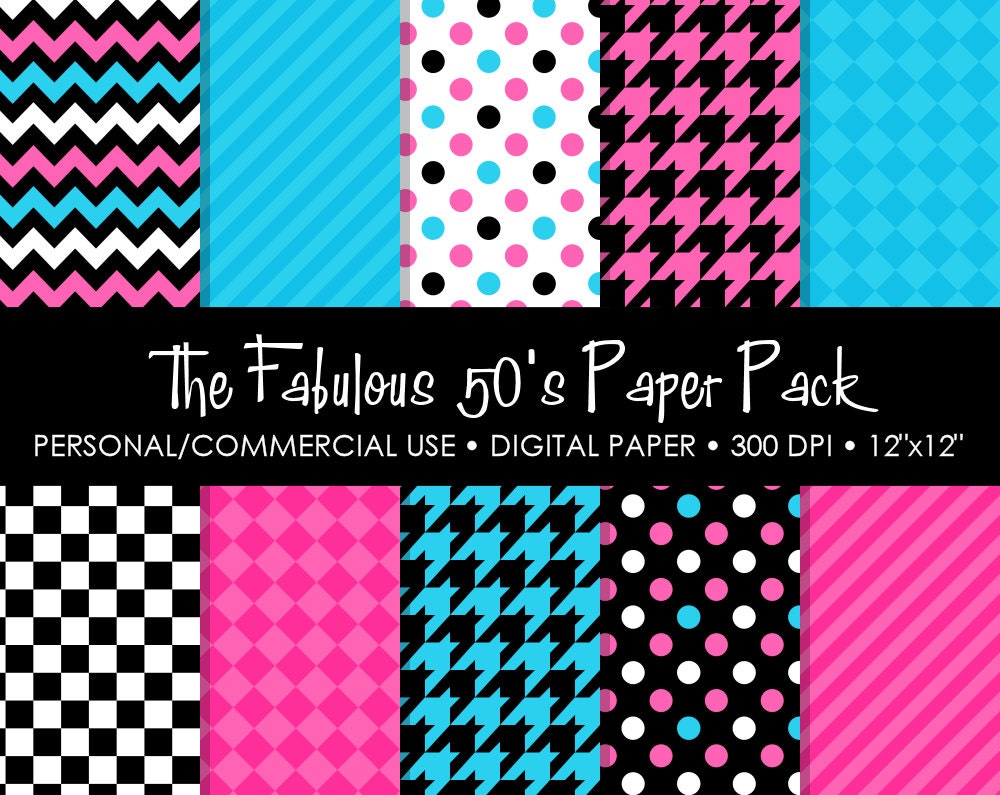 The Fabulous 50's Digital Printable Paper Pack by MareeTruelove