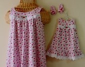 SUMMER Nightgowns, Size 4, Size 6, 100% Soft Cotton Knit  Interlock Nightgown with matching Amer Girl Doll Nightgown/Slippers READY to SHIP