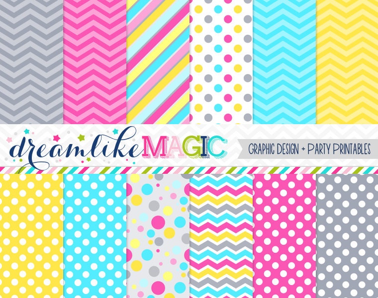 Grey Pink Blue and Yellow Elephant Bunch- Digital Paper Pack for Personal or Commercial Use Il_170x135