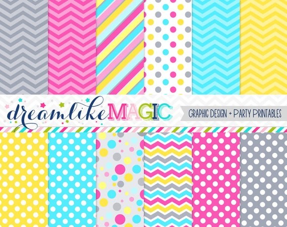 Grey Pink Blue and Yellow Elephant Bunch- Digital Paper Pack for Personal or Commercial Use Il_570xn