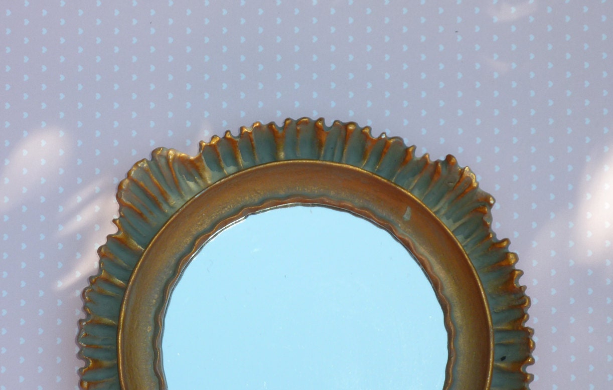 Small Teal and Gold Molded Vintage Style Mirror