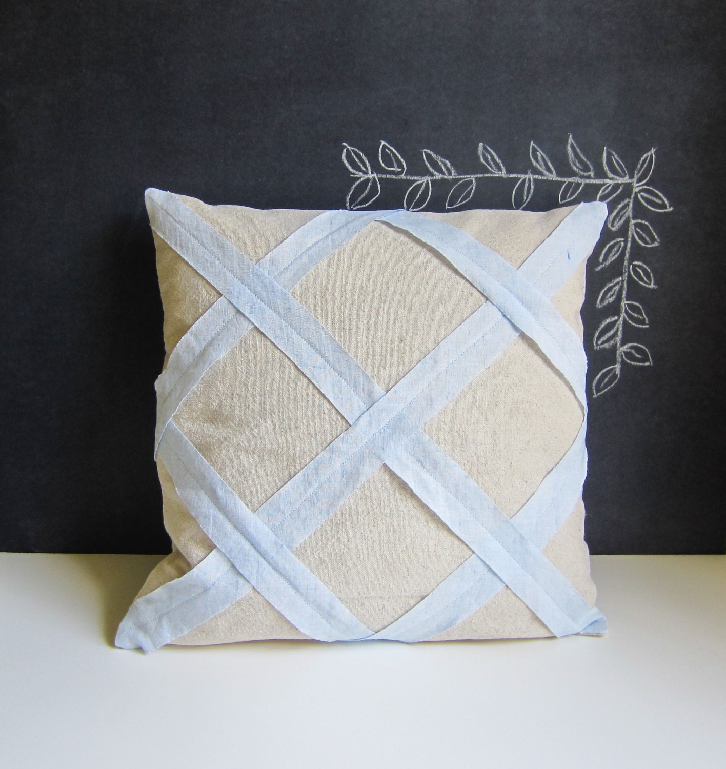 Simple blue lattice pillow cover