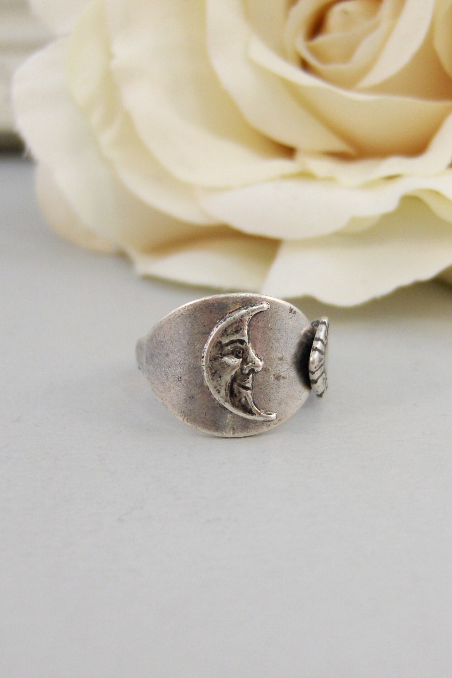 Moon Ring,Ring,Silver,Spoon,Spoon Ring,Antique Ring,Silver Ring,Wrapped,Adjustable,Bridesmaid. Handmade jewelery by valleygirldesigns.