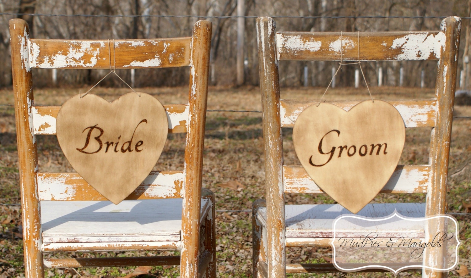 Rustic Wedding Bride and Groom Chair Signs -seating signs - chair back signs - photo props - wedding signs