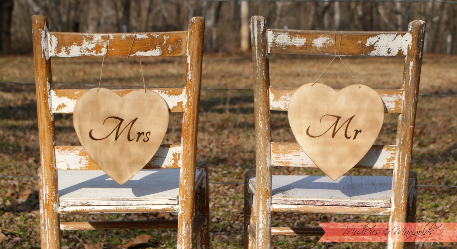 Rustic Wedding MR and MRS Chair Signs - chair back signs - photo props - wedding signs