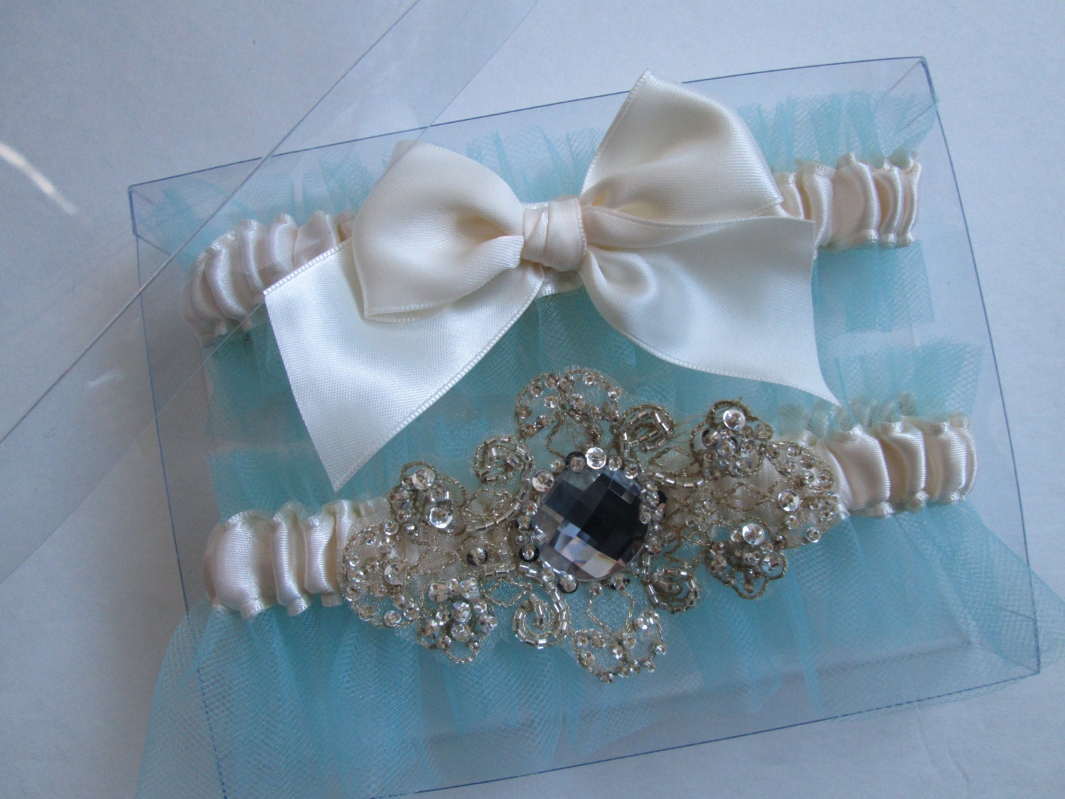 Bridal Wedding Garters, Ivory Satin Garters, Tiffany Blue/Aqua Garters, Rhinestone/Beaded Garters, Champagne Garters, Heirloom Garter