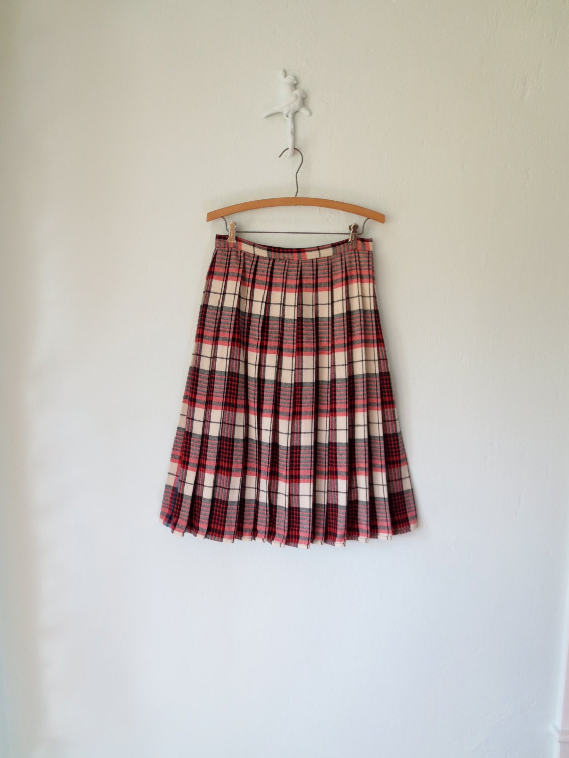 Plaid Pleated Skirt ... Vintage 60s Reversible Skirt ... Medium / Large