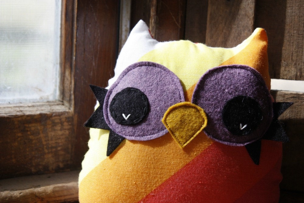rainbow owl pillow, stuffed owl plush, owl decor, owl toy, rainbow owl