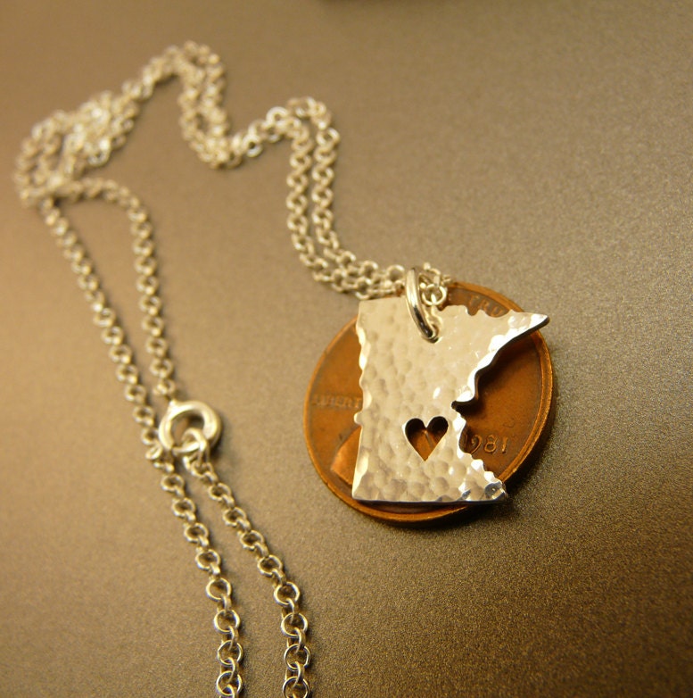 Minnesota State, fine silver FS .999 (pure silver) pendant, sterling  silver chain, custom heart