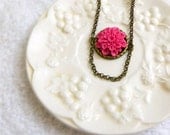 SALE 4 Pink Flower Necklaces - Antique Bronze Cabochon - Bridesmaids Gifts