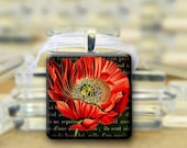 SALE Red Poppy Pendant -  1 inch glass square tile necklace