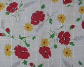 Red Roses and Yellow Daisies Sheer Cotton Fabric