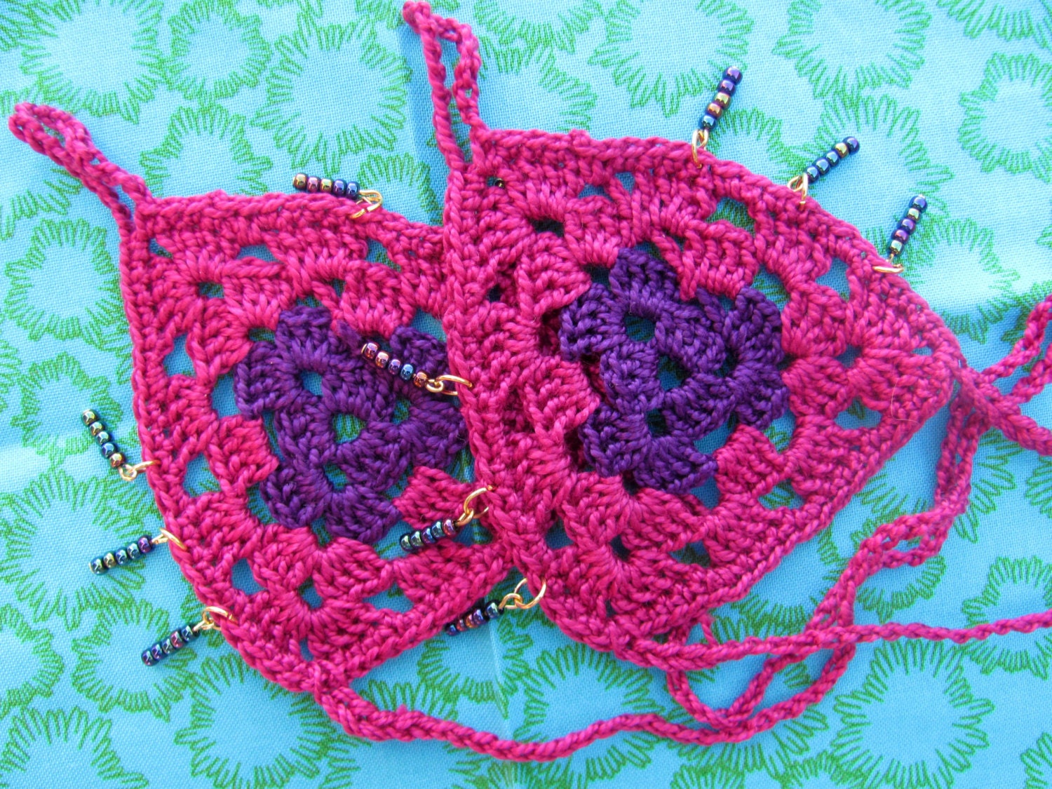 Crochet Barefoot Sandals for Bellydance-ZambraMora-Tribal-TribalFusion-Dance-Plum & Purple-Beads-OneSizeFitsAll