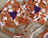 Crochet Barefoot Sandals for Bellydance-ZambraMora-Tribal-TribalFusion-Dance-Nutmeg Cameo & Purple-Beads-OneSizeFitsAll