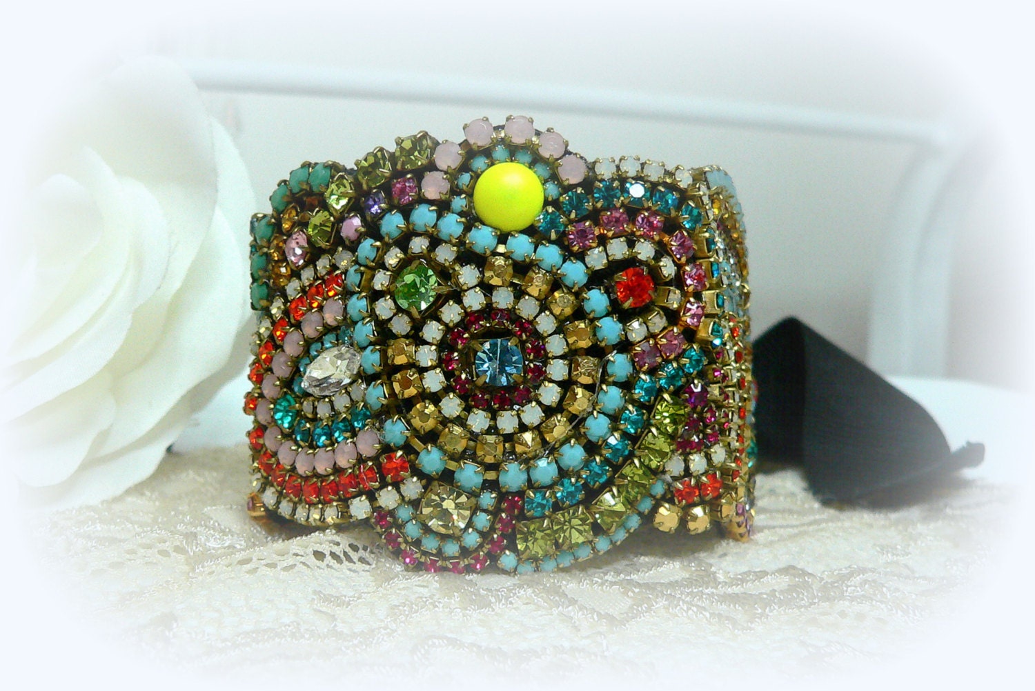 Summer  Splash- Swarovski CRYSTAL BRACELET, cuff - Ready to ship