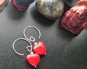 Red Valentines Heart Earrings -Red Howlite with Clear Crystal on Silver Heart Earwires