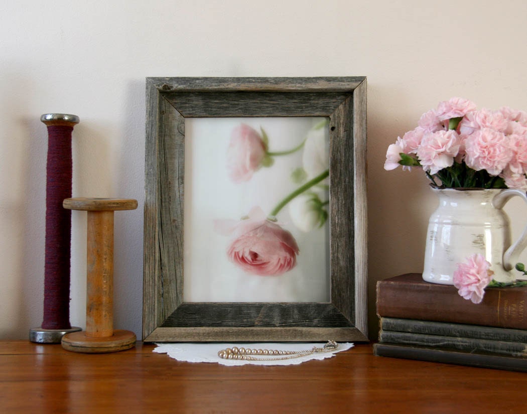 Framed Pink Flower Photograph - rustic frame barn wood ready to hang 11x14 frame 8x10 photograph