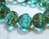 Czech 8mm aqua  picasso center cut bead lot of  (15) - bl180