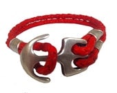 Handmade unisex men's and women's red braided leather cord anchor bracelet