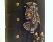 Handmade antique bronze vintage steampunk 3D egyptian king tutankhamun pendant black leather journal  notebook sketchbook