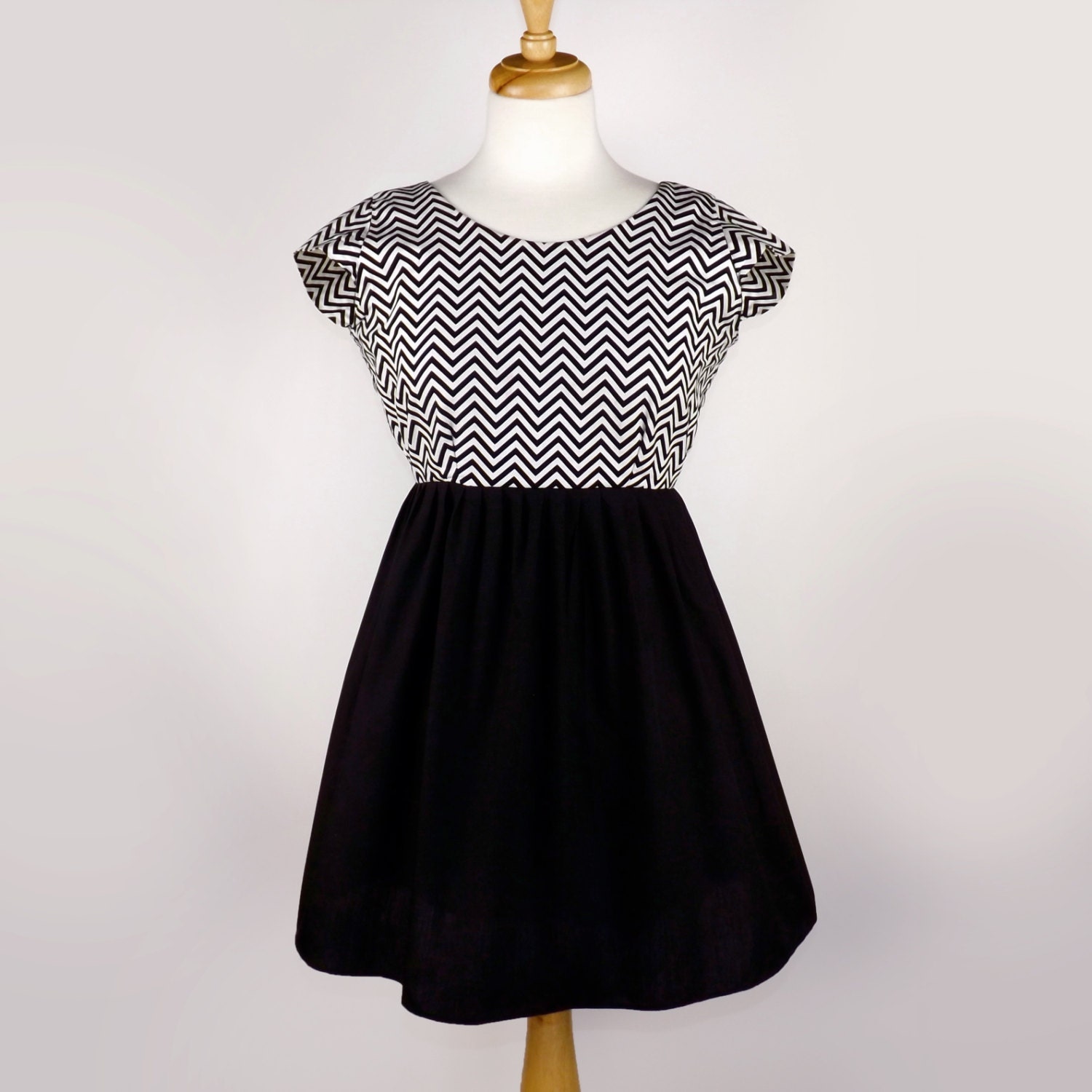 Black and White Chevron Stripes Mini Dress