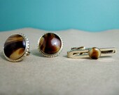 Tiger's Eye Cuff Links and Tie Clip Set