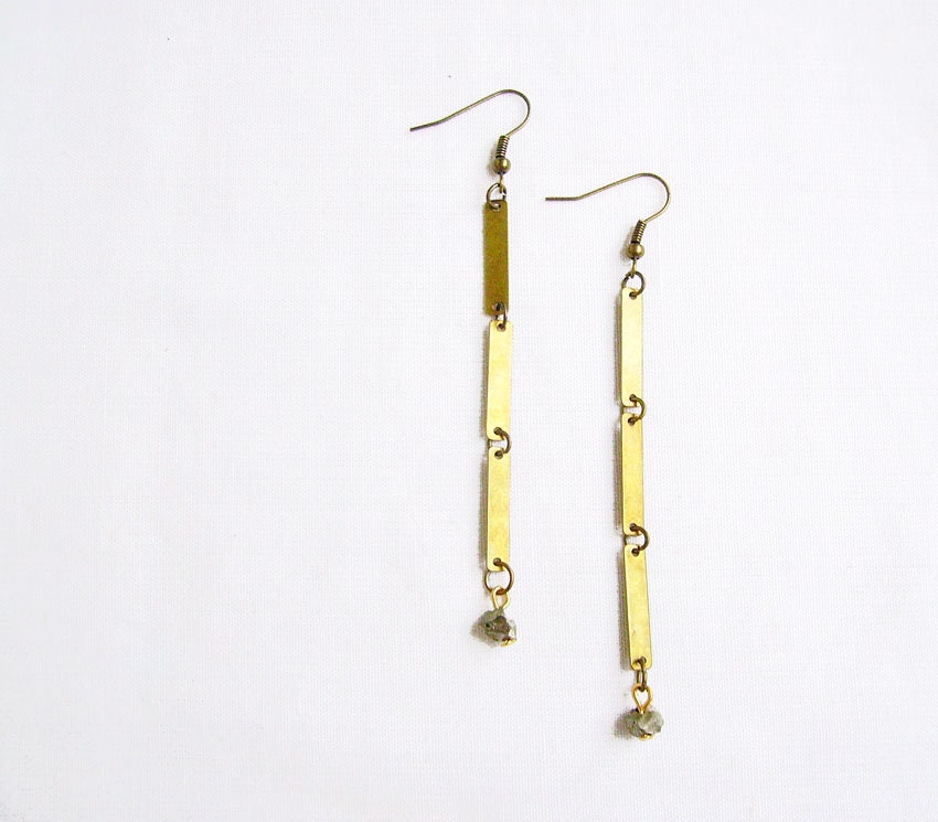 Geometric Pyrite Earrings, Minimalist Handmade Jewelry with Semiprecious Stones