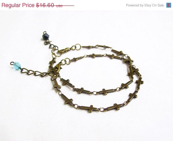 SUMMER SALE Sideways Cross Bracelet - Tiny Side Cross Bracelet in Antiqued Brass, Adjustable Cross bracelet
