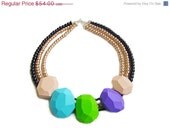 SUMMER SALE Neon Geometric Statement Necklace, Green Purple Nude Blue Handmade Polymer Clay Statement Necklace