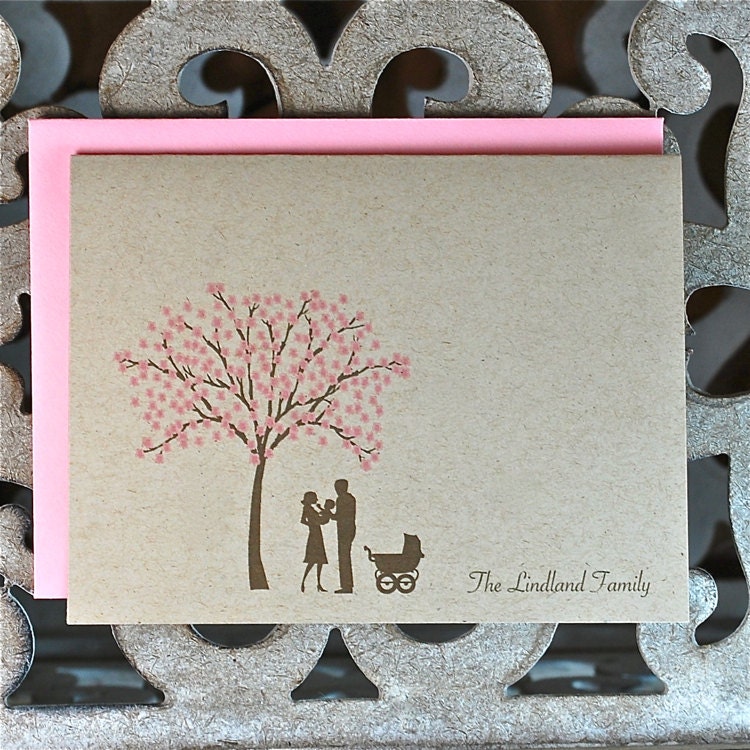Baby Thank You Cards/ Baby Announcement- You, Me and Baby Under the Cherry Blossom Tree