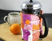 French Press Coffee Cozy in Orange, Pink and White by Nstarstudio