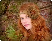Rustic Headband Woodland Moss Bridal Headpiece Pine Rose Elf  Fairy