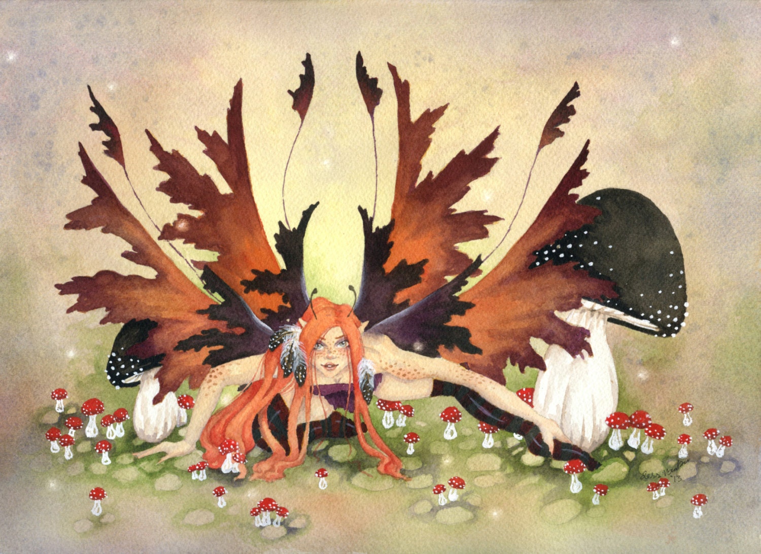 Fairy Art Print - 8.5x11 - A Mischievous Fairy - fantasy. watercolor. fine art. girl. naughty. fairy tale. red hair.