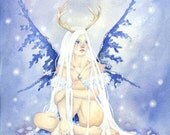 Fairy Art Print - 8.5x11 - Winter's Fae - fantasy. cold. snow. white. whimsical. blue. girl.