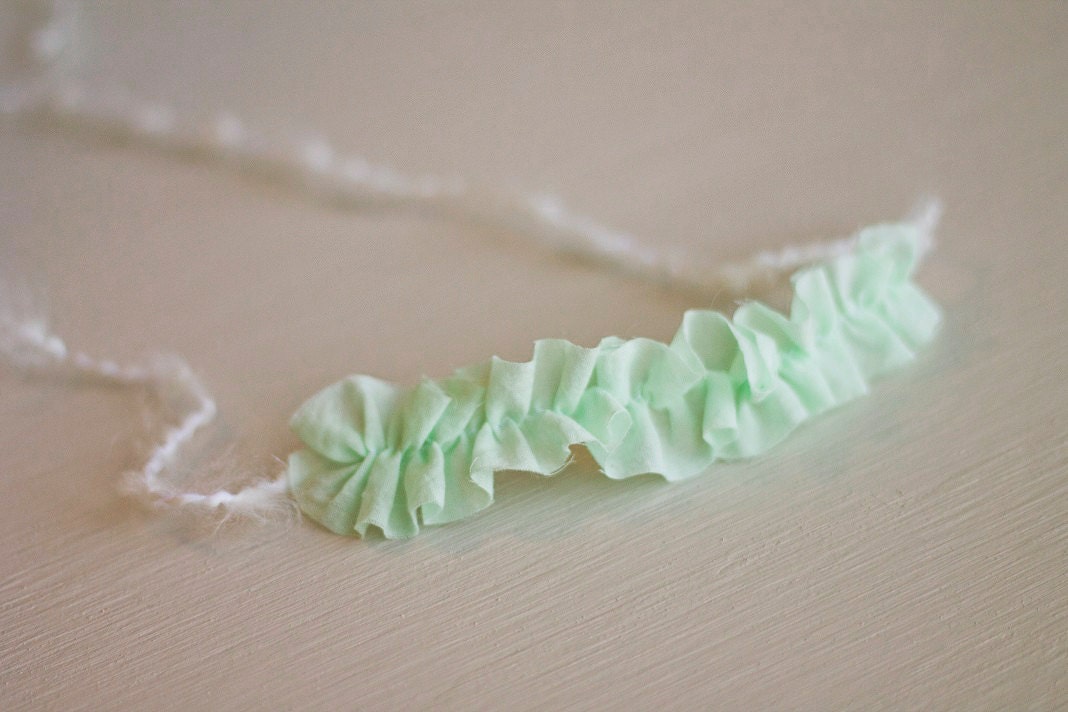 Mint Green. Ruffle. Halo. Tieback. Yarn. Newborn. Photography Prop. Headband. Girl