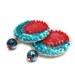 Earrings Turquoise Red Sequins embroidered felt Tulip