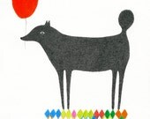 Original Pencil Drawing / Dog and Heart Illustration / Geometry and Love / I Love You