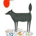 ORIGINAL PENCIL DRAWING Dog with a Heart Balloon / Geometry Art - I Love You