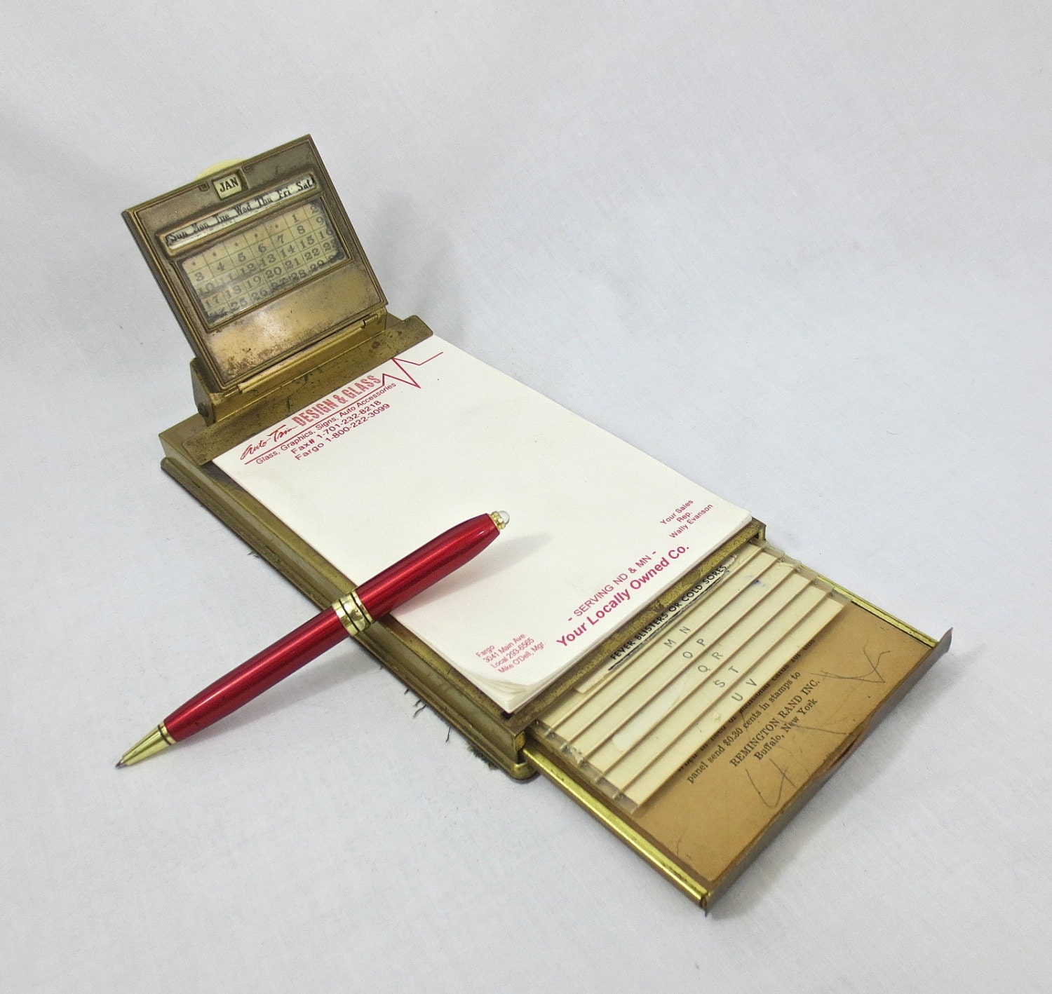 Vintage/Antique 1930's-1940's Remington Rand Desktop Cardex, Notepad, Adjustable Calendar