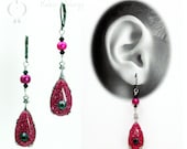 Hot Pink Fuchsia Glitter Resin Cabochons with Black Swarovski Crystal & Cultured Pearls Silver Brass E0640 by Robin Delargy LooLoo's Box