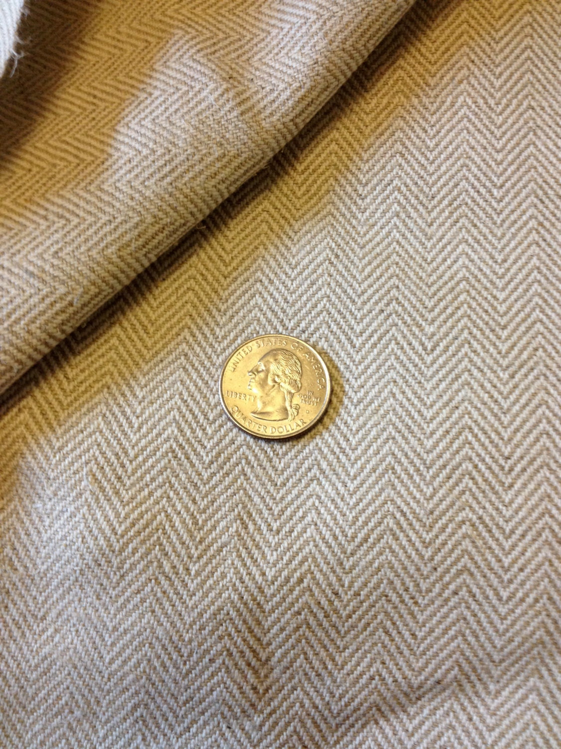 Beige and cream Italian herringbone pattern cotton  linen blend yardage.   High Quality fabric.