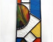 Abstract stained glass suncatcher contemporary modern colorful blue orange yellow