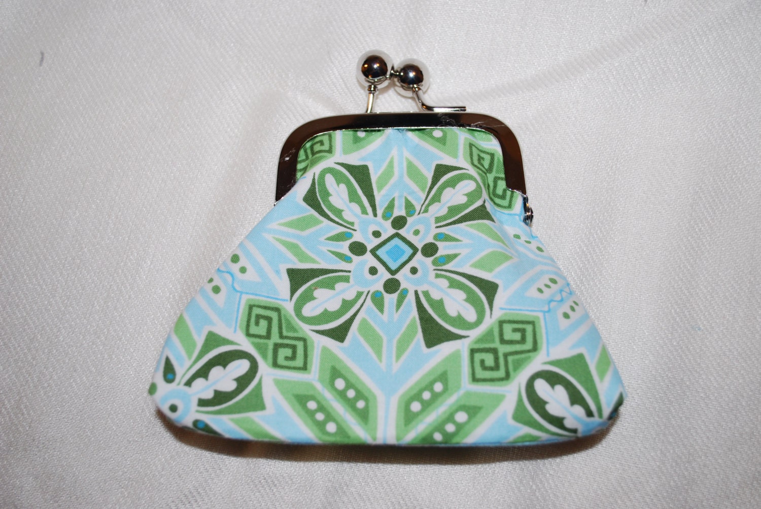 Light Blue and Green Geometric Patterned Coin Purses