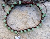 Friendship bracelet crochet jewelry charm bracelet sea foam recycled  sea glass boho beach jewelry