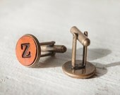 Custom Leather Cufflinks - personalize with initials - Set of 2 - Antiqued Brass