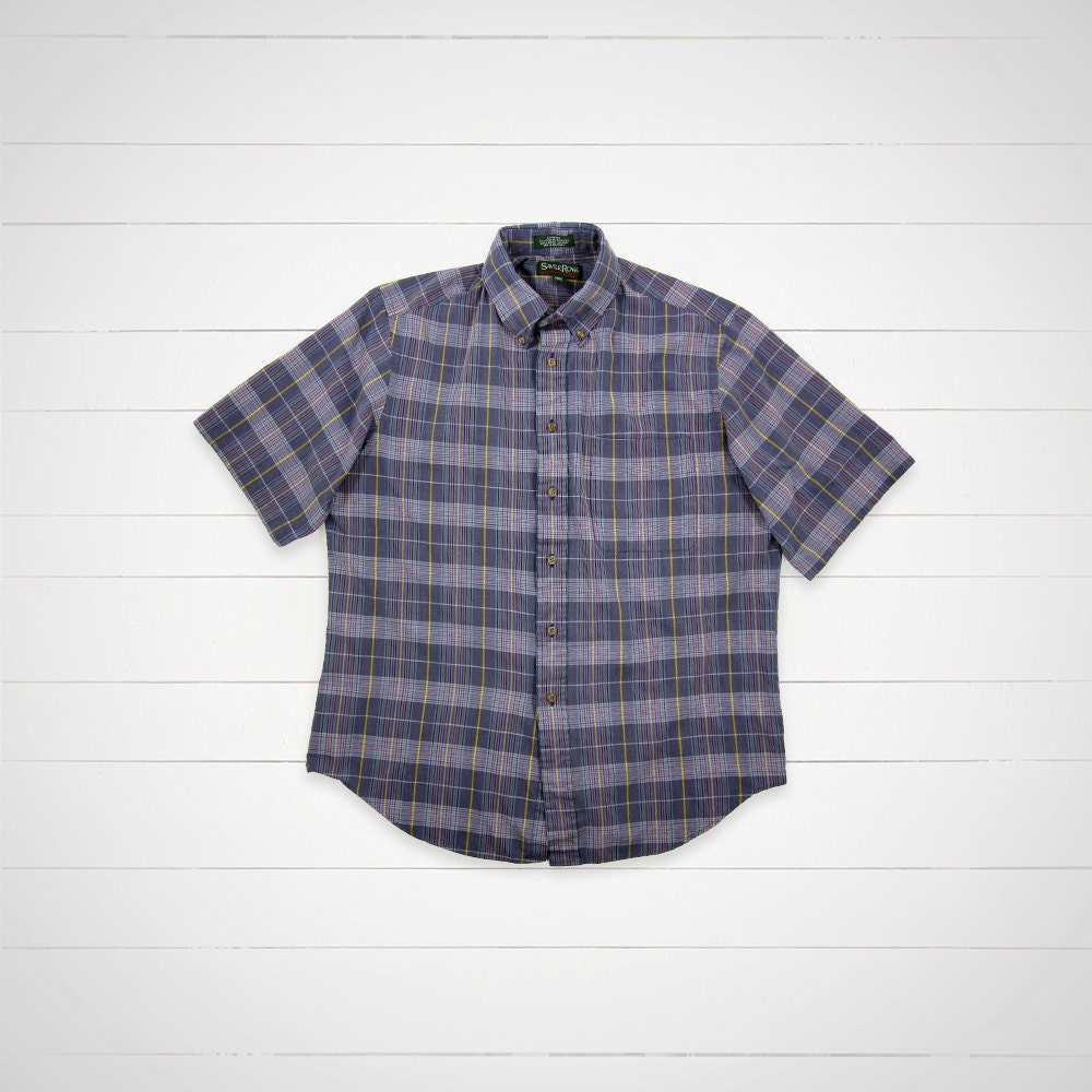 80s Vintage Plaid Shirt  / 1980s Men's Vintage Plaid Short Sleeve / Preppy Urban Outfitters Style