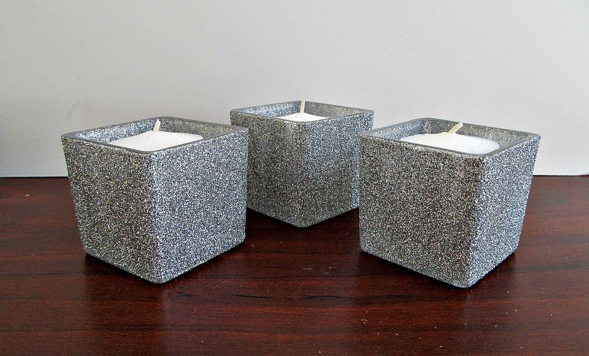 Glitter Votive Holders - Set of 3 - Shimmering Silver